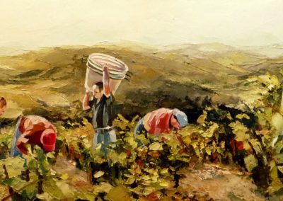 "Vendange sur Olargues" (huile sur toile) - 120 x 40 cm (te koop)